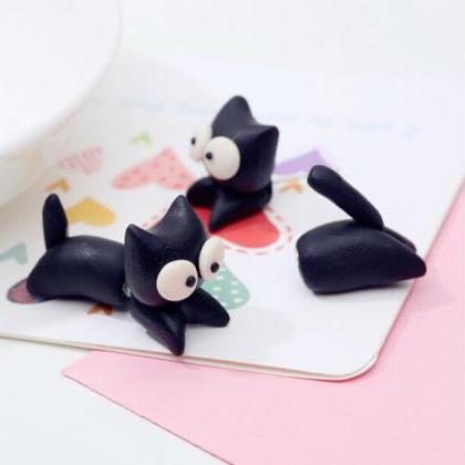 Handmade Polymer Clay Black Cat With White Eyes..