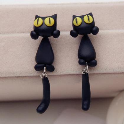 Polymer Clay Black Cat With Yellow ..