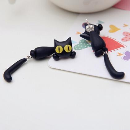 Polymer Clay Black Cat With Yellow ..
