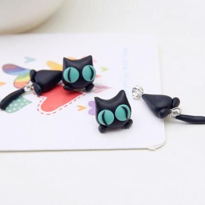 Polymer Clay Black Cat With Green E..