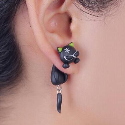 Polymer Clay Angry Black Cat Earrin..