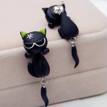 Polymer Clay Angry Black Cat Earrin..