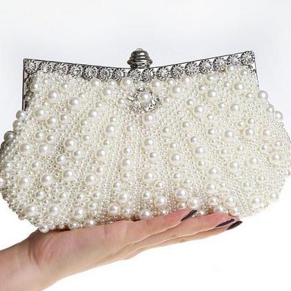 Pearl Embellished Bridal Clutch Bag, Party Clutch..