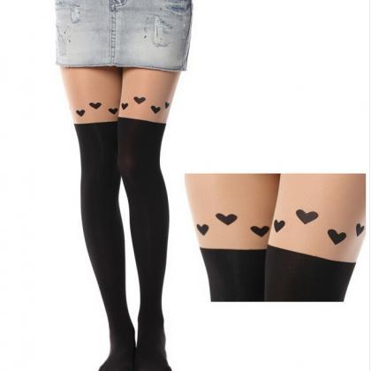 Heart-shaped Print Tail Tights Stockings Pantyhose..