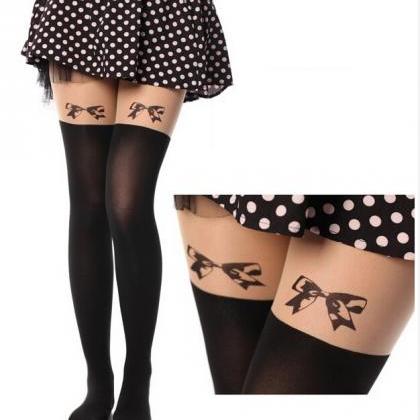 Cute Bow Pattern Print Tail Tights Stockings..