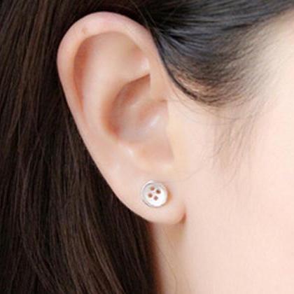 Sterling Silver Anti Allergy Buttons Earring