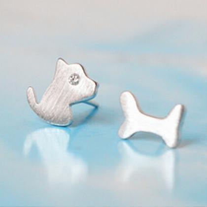 Sterling Silver Anti Allergy Dog And Bone Earring