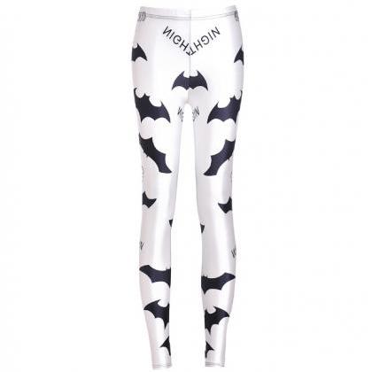 Black And White Bats Printed Leggings Pants Sexy..