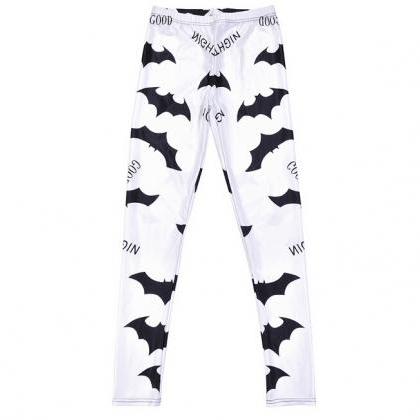 Black And White Bats Printed Leggings Pants Sexy..