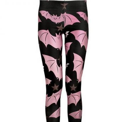 Pink Bats Printed Leggings Pants Sexy Slim Long..