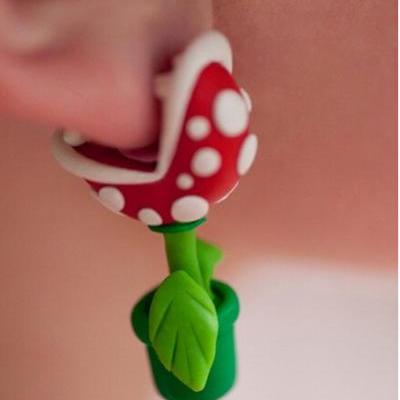 Upcycled retro nintendo super mario flower / youth piranha plant earring