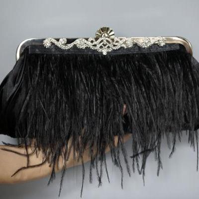 Wedding Clutch,Wedding handbag,Bridal Ostrich Feather Black Clutch (NB10034)