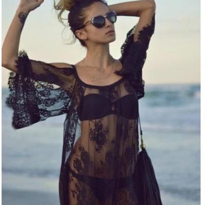 Summer fashion cover up beach Dress Women sexy lace dresses