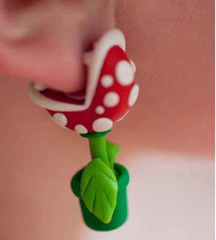 Upcycled Retro Nintendo Super Mario Flower / Youth Piranha Plant Earring