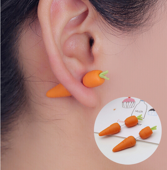 Handmade Green Polymer Clay Stud Earrings Carrot Plants Earrings
