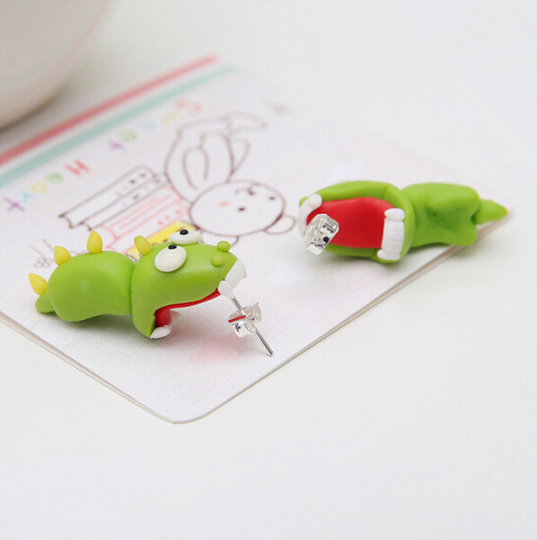 Handmade Green Polymer Clay Stud Earrings Little Dinosaur Earrings