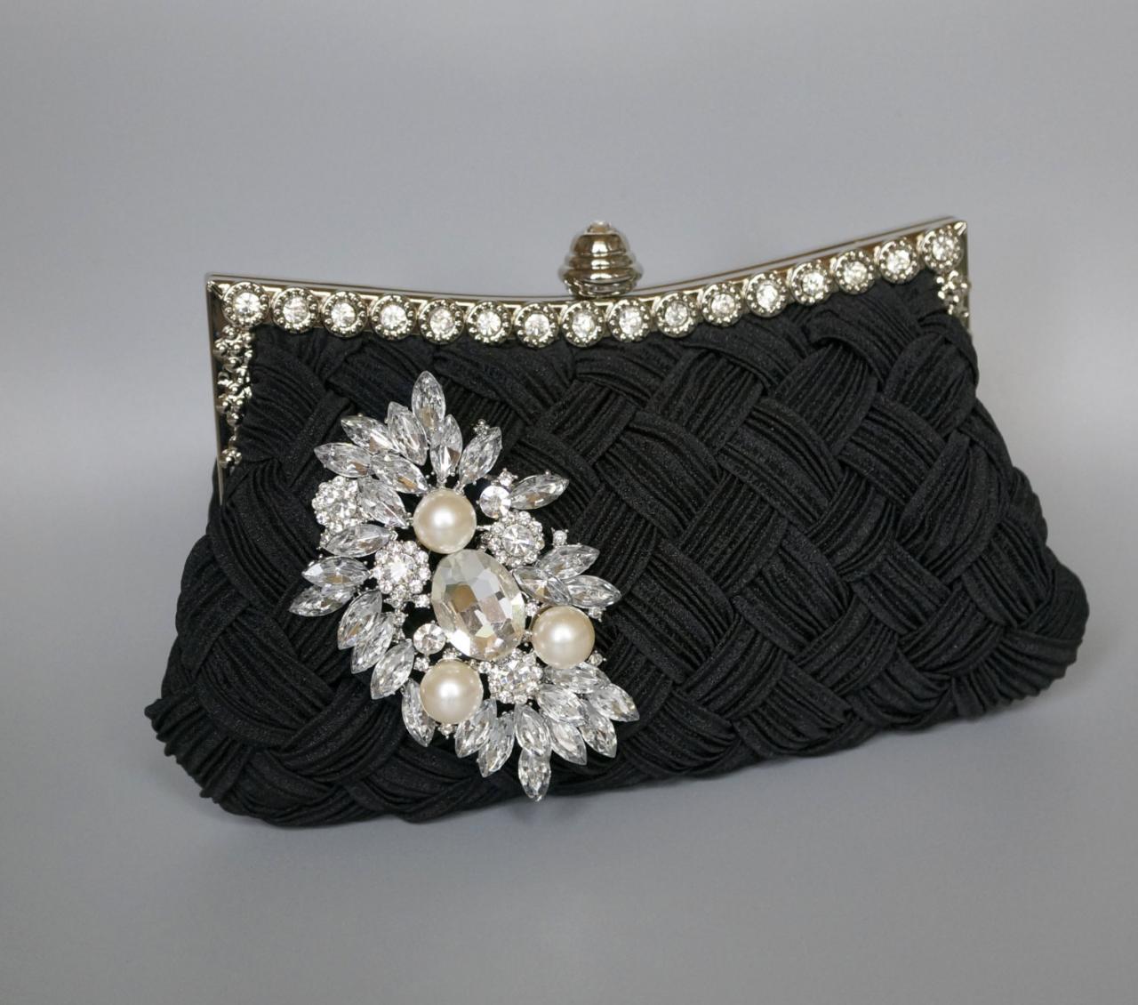 Wedding Woven Rhinestone Brooch Handbag,bridal Clutches,party Bags With Chain(nb10032)