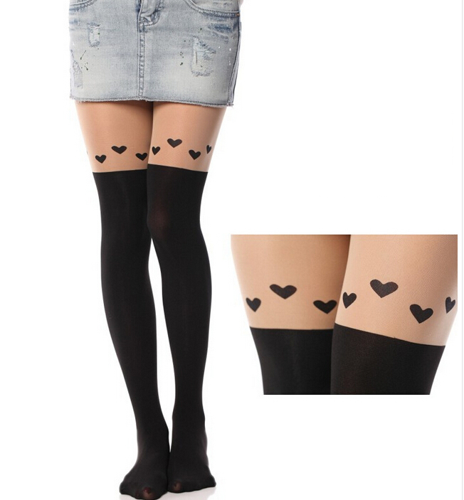 Heart-shaped Print Tail Tights Stockings Pantyhose For Spring And Summer