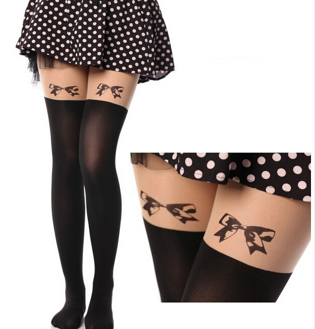 Cute Bow Pattern Print Tail Tights Stockings Pantyhose For Spring And Summer