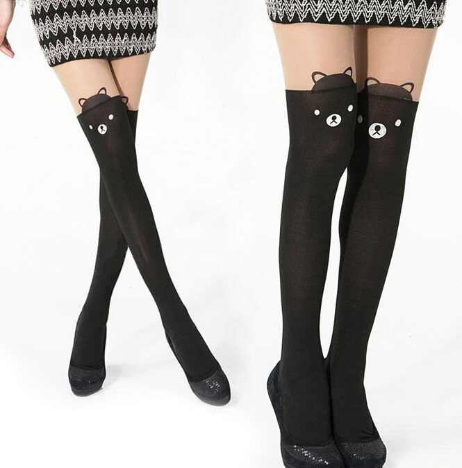 Cute Bear Pattern Print Tail Tights Stockings Pantyhose For Spring And Summer