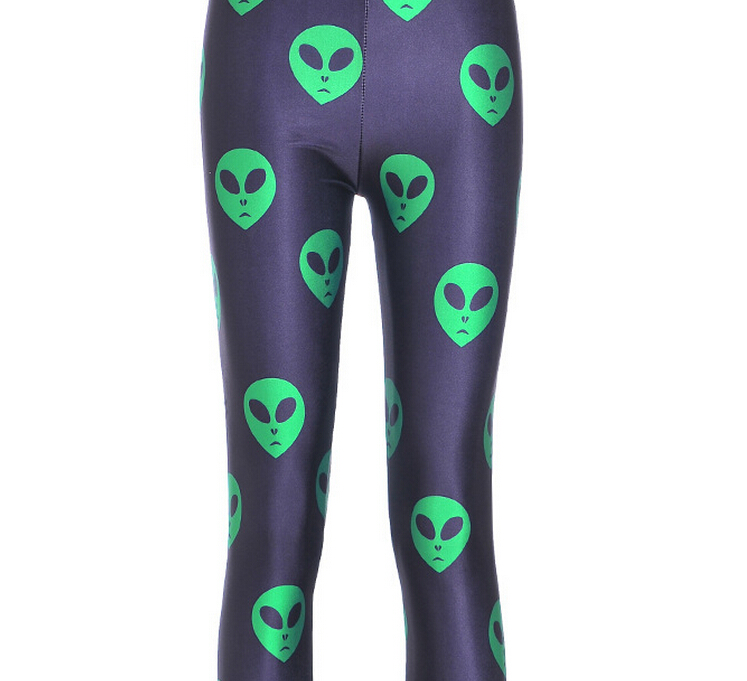 Cute Green Alien Face Emoji Printed Leggings Pants Sexy Slim Long Pencil Trousers/fashion Tights Lgs3616